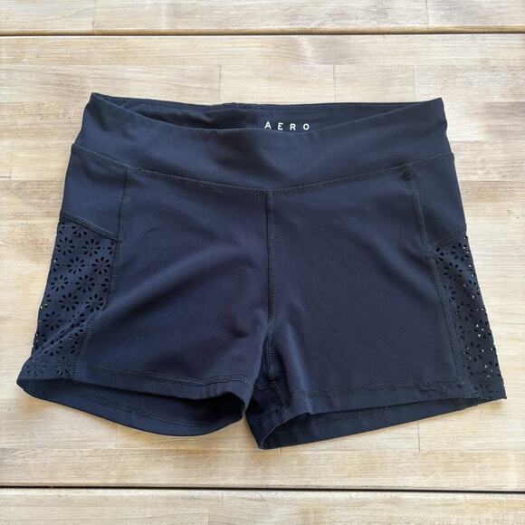 Aéropostale Pants - Aeropostale Sport Womens Black Retro Athletic Shorts W/ Flower Cutouts Size L